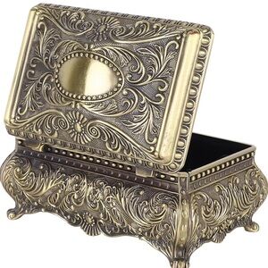 Vintage Rectangle Jewelry Box Metal Antique